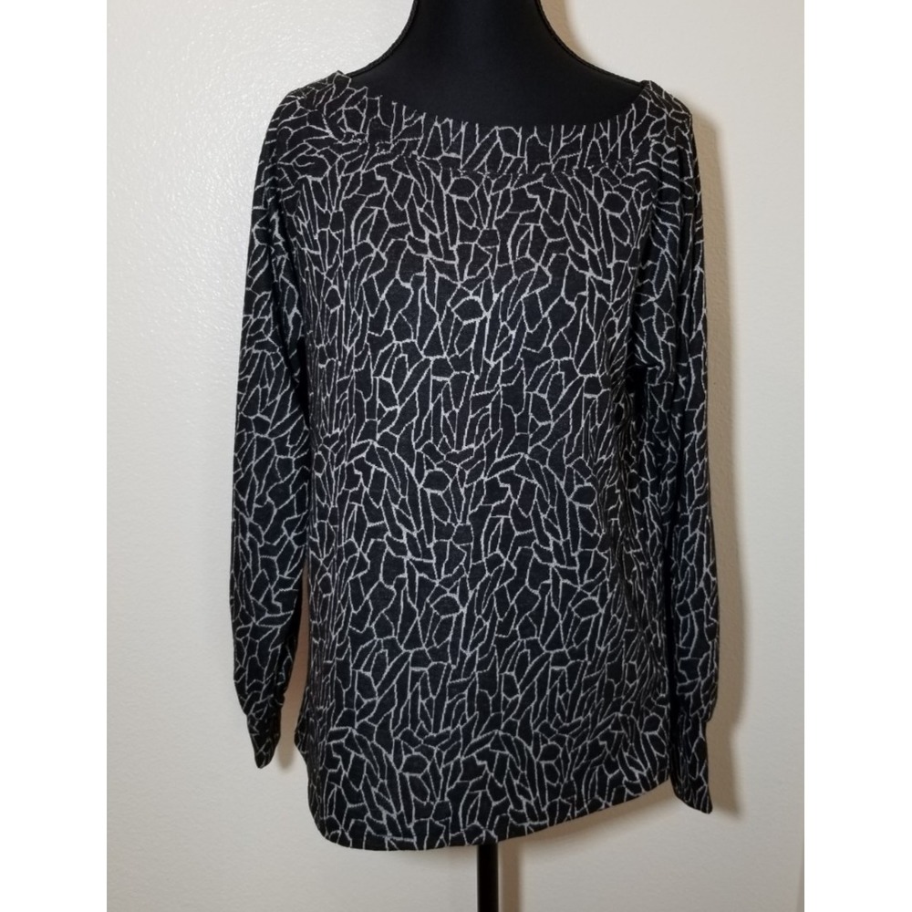 Bobeau Womens S Long Balloon Sleeve Black Silver Retro Preppy Minimalist NWOT
